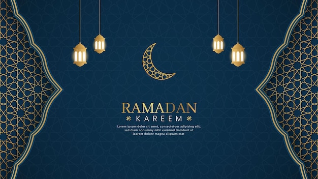 Ramadan kareem fondo de lujo azul árabe islámico con patrón geométrico y hermoso adorno