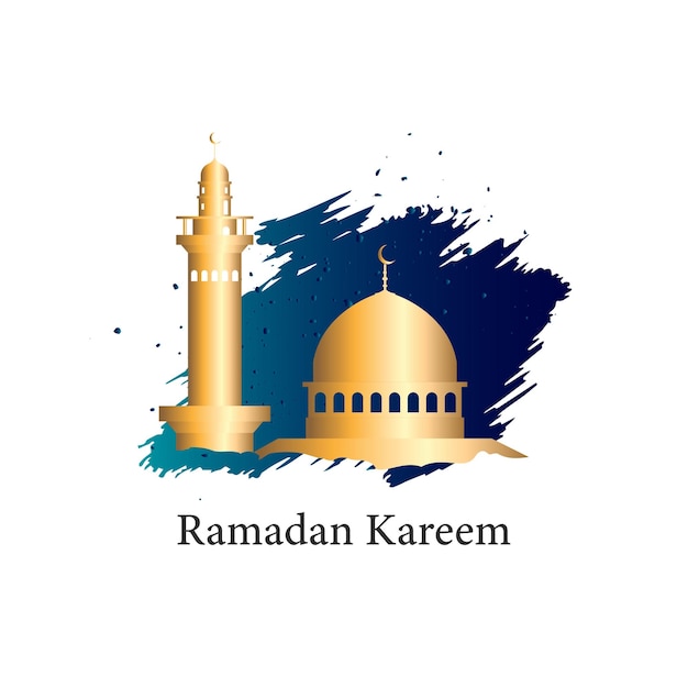 Vector ramadan kareem con golden mosqeu y fondo azul abstracto