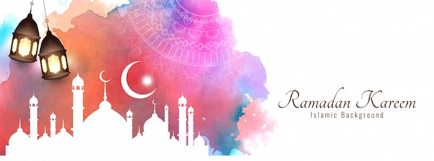 Ramadan Kareem hermosa pancarta colorida islámica