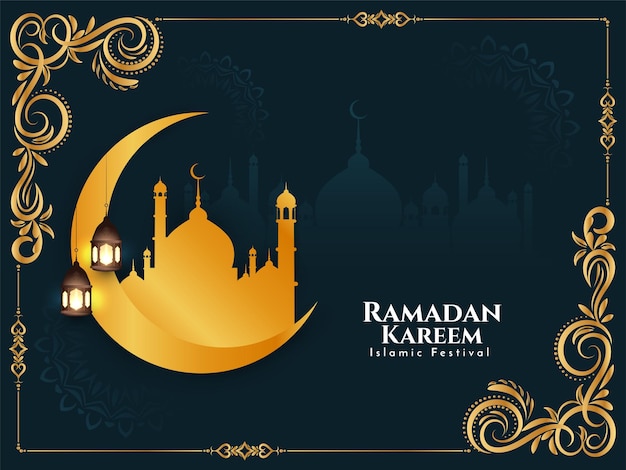 Vector ramadan kareem hermoso vector de diseño de fondo de luna creciente dorada