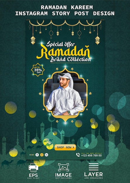 Ramadan Kareem Historia de Instagram y Facebook Diseño de banner de venta Plantilla Vector Premium