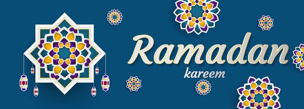 Ramadan Kareem de invitaciones diseño papel corte islamico.