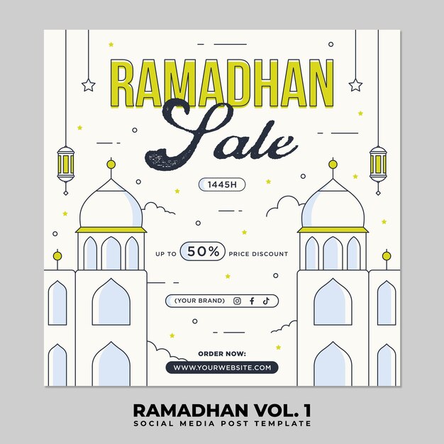 Ramadan kareem islamic post square ramadhan flat diseño para pancartas y redes sociales