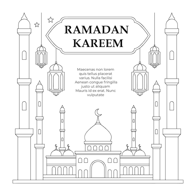 Ramadán kareem islámico lineal dibujado a mano