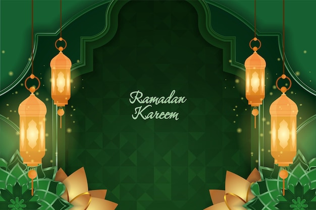 Ramadan Kareem Islámico de lujo verde y dorado.