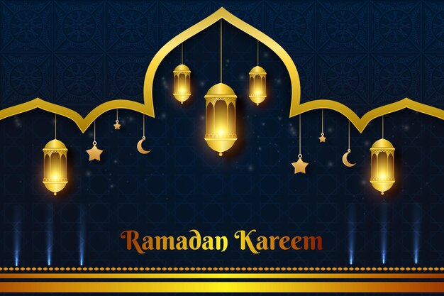 Ramadán kareem latern color de fondo azul y amarillo