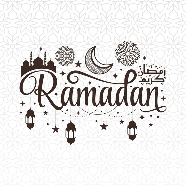 Ramadan kareem letras texto desea ramadhan tipografía pegatina para publicación en redes sociales