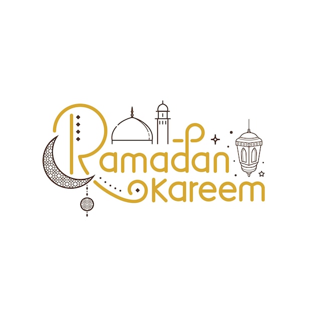 Ramadan kareem letras tipografía tarjeta de felicitación con arte de línea símbolo islámico