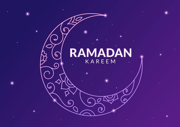 Ramadan Kareem con linternas de mezquita y luna en la ilustración de fondo para la religión islámica