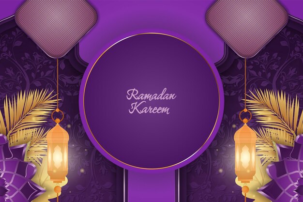 Ramadan Kareem lujo islámico púrpura y dorado con mandala