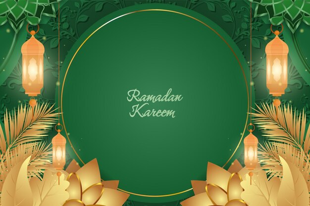 Ramadan Kareem Lujo islámico verde y dorado con mandala