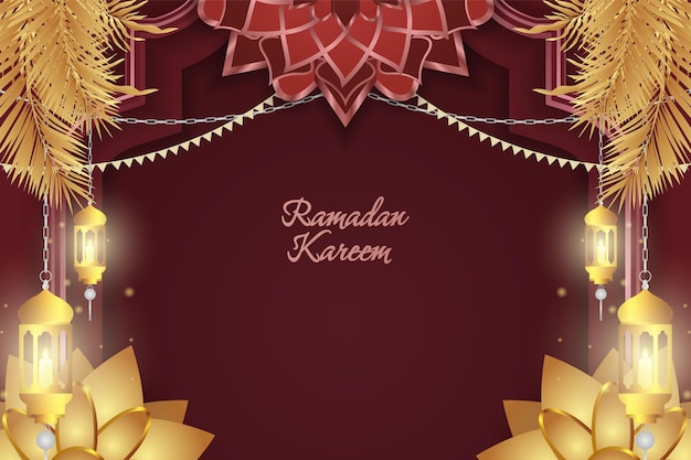 Ramadan Kareem Lujo rojo y dorado islámico con adorno floral