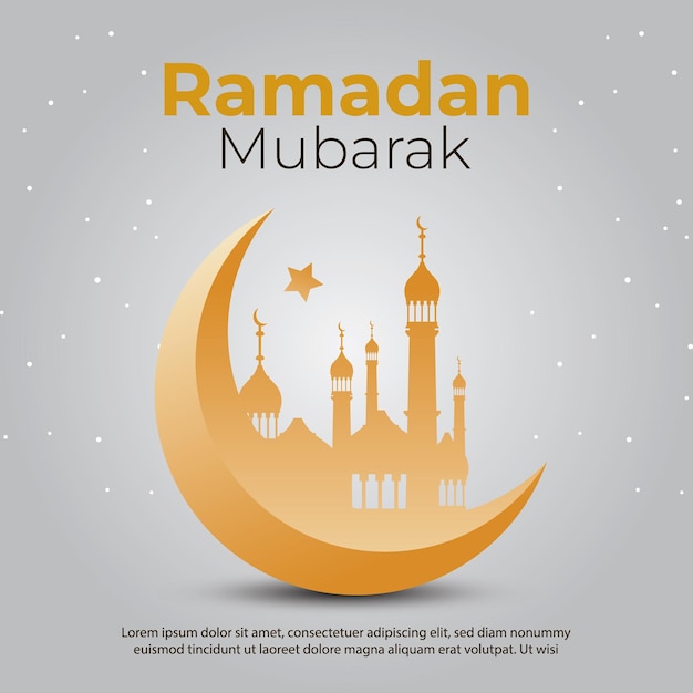 Ramadan Kareem luna dorada y mezquita sobre un fondo blanco