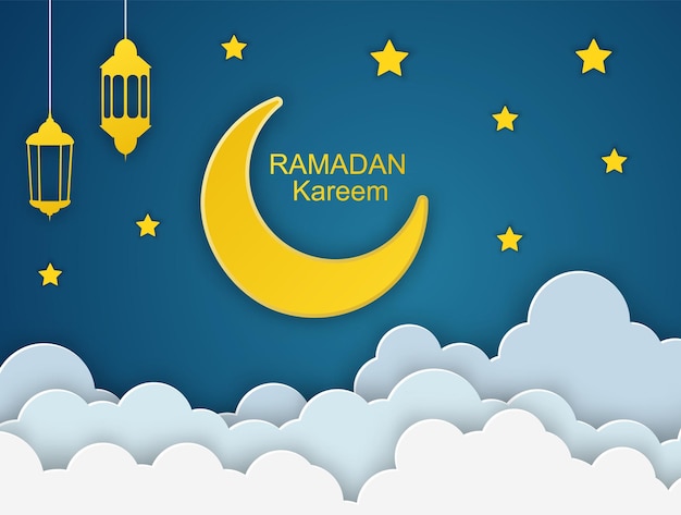 Ramadan Kareem con luna dorada