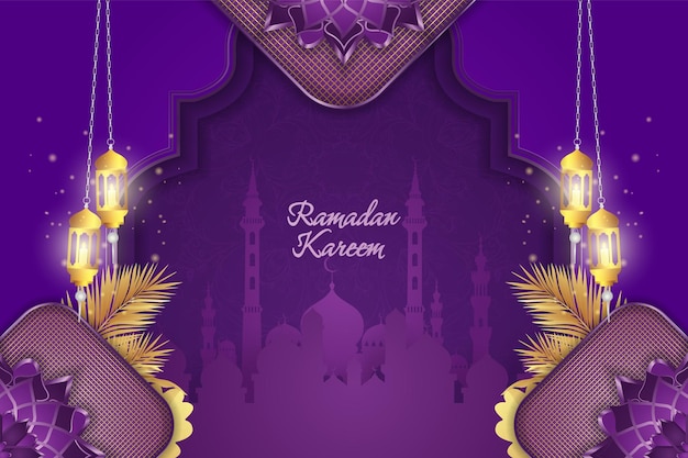 Ramadan Kareem Mandala de lujo islámico púrpura y dorado