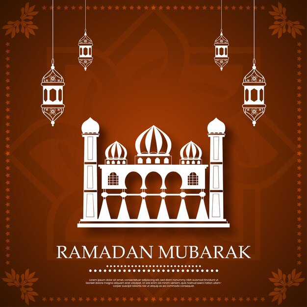 Ramadan kareem mubarak post de deseos con diseño vectorial de mezquita y linterna