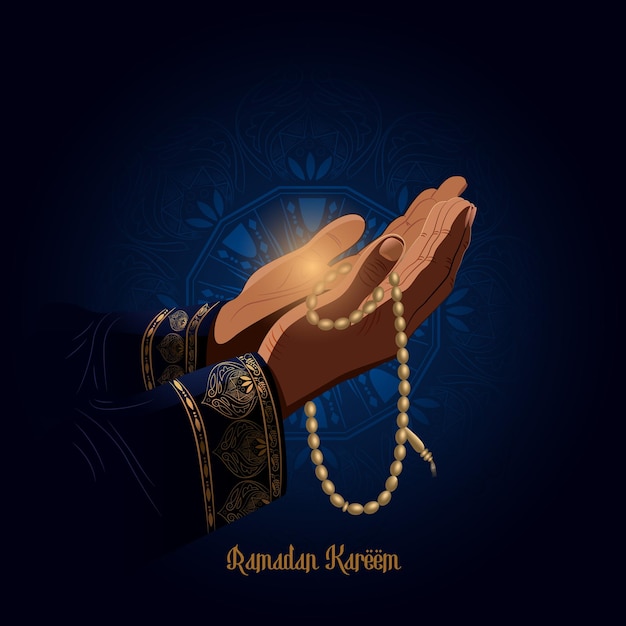 Vector ramadán kareem oración y mano