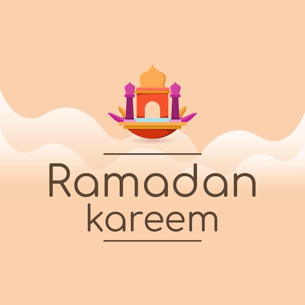 Ramadan kareem personaje musulmán y mezquita en estilo de dibujos animados Vector Premium