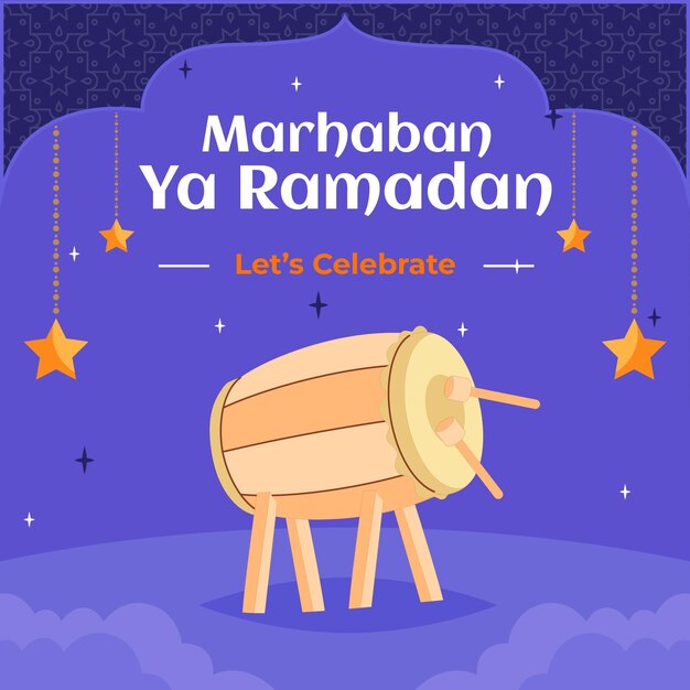 Ramadan Kareem plantilla de publicación en las redes sociales con diseño dibujado a mano de Drum amp Stars Purple
