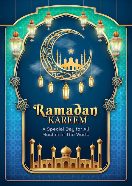 Ramadán Kareem plantilla de volante de fondo islámico
