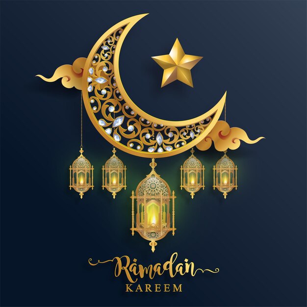 Ramadan kareem, ramadhan o eid mubarak por musulmanes saludando fondo islámico con motivos dorados y cristales sobre fondo de color de papel. (traducción: ramadan kareem)