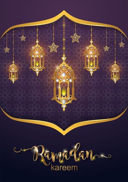 Ramadán Kareem Ramadhan o Eid mubarak por musulmanes saludando fondo islámico con motivos dorados y cristales sobre fondo de color de papel Traducción Ramadan Kareem