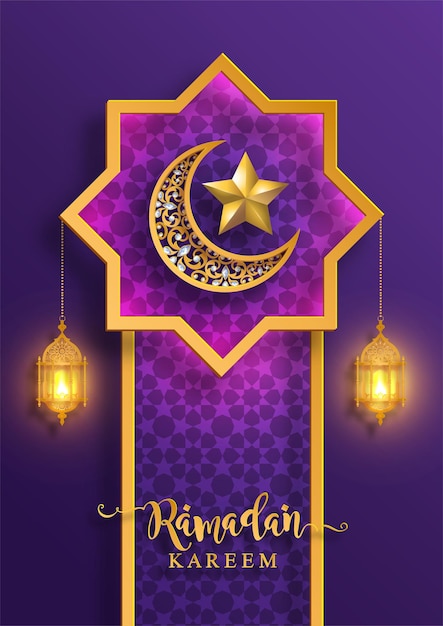 Ramadán kareem ramadhan o eid mubarak por musulmanes saludando fondo islámico con motivos dorados y cristales sobre fondo de color de papel traducción ramadan kareem