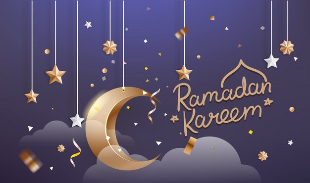 Ramadán Kareem religión islámica fiesta. Ilustración de vector de mes de Ramadán