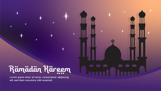 Ramadán Kareem saludo fondo mezquita nightcolor ilustración con ciudad árabe