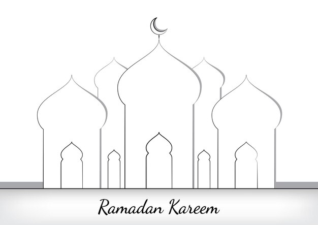 Ramadán Kareem con silueta de mezquita