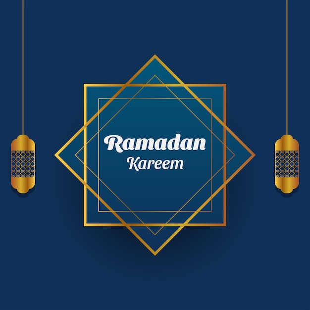 Ramadán kareem tarjeta de felicitación en color dorado y azul ilustración vectorial islámica