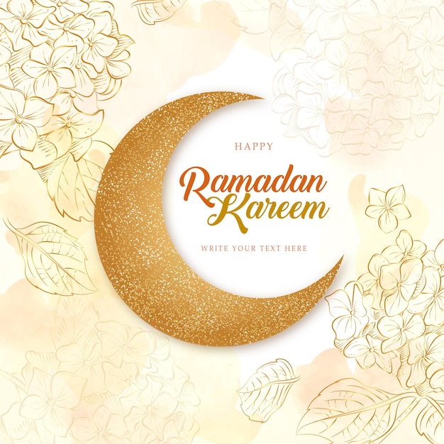 Ramadán kareem tarjeta de felicitación con fondo de vector de flores de oro