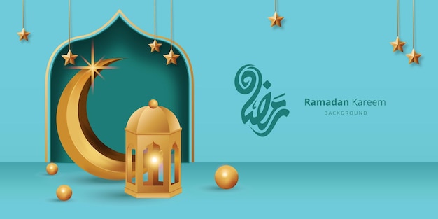 Ramadán kareem tarjeta de felicitación islámica con fondo azul