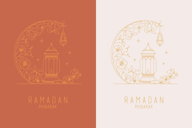 Ramadán kareem tarjeta de felicitación islámica con ilustración de vector de diseño de arte de línea