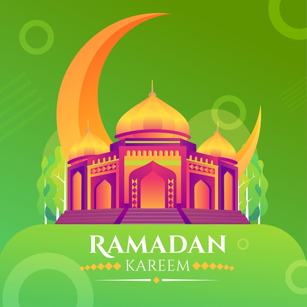 Ramadán kareem, tarjeta de felicitación de ramadán mubarak con mezquita