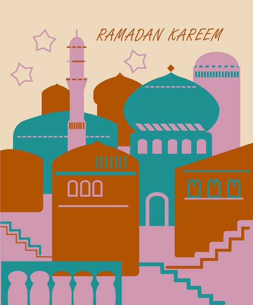 Ramadán Kareem Vacaciones islámicas ilustraciones vectoriales Mezquita de arquitectura árabe