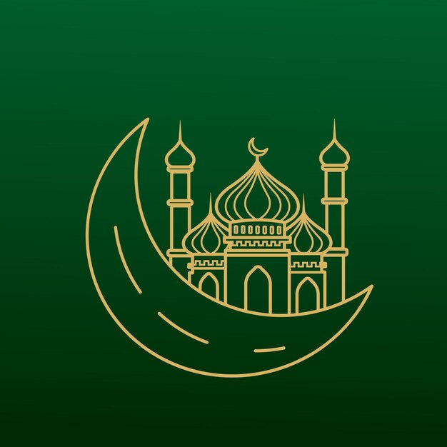 Ramadán kareem vector celebración del mes sagrado con mes de la mezquita del diseño de estilo de arte de línea de ramadán