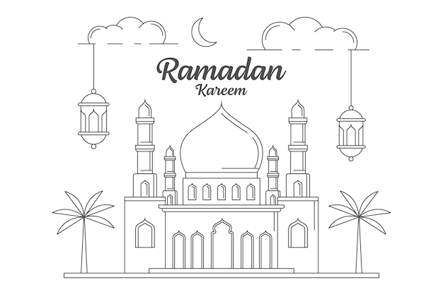 Ramadan kareem vector diseño ilustración monoline o estilo de arte de línea