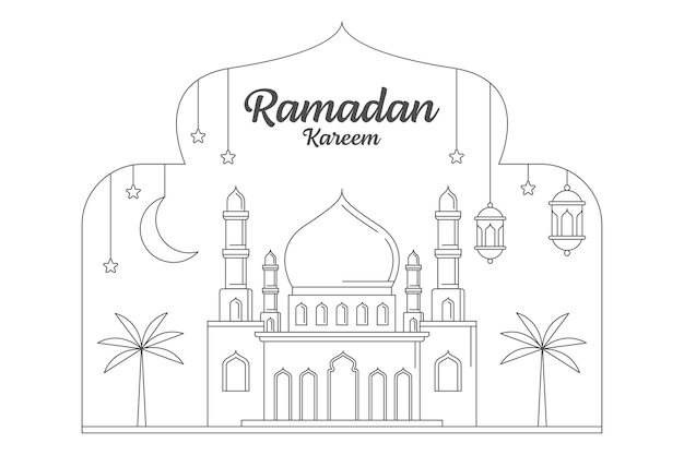 Ramadan kareem vector diseño ilustración monoline o estilo de arte de línea