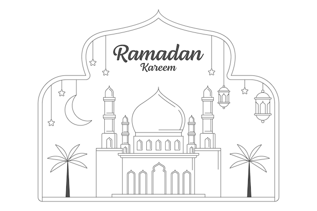 Ramadan kareem vector diseño ilustración monoline o estilo de arte de línea