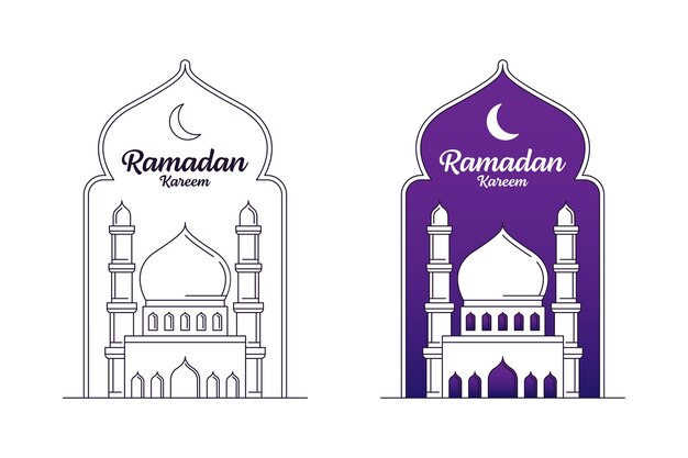 Ramadán kareem vector diseño ilustración monoline o line art estilo mezquita luna