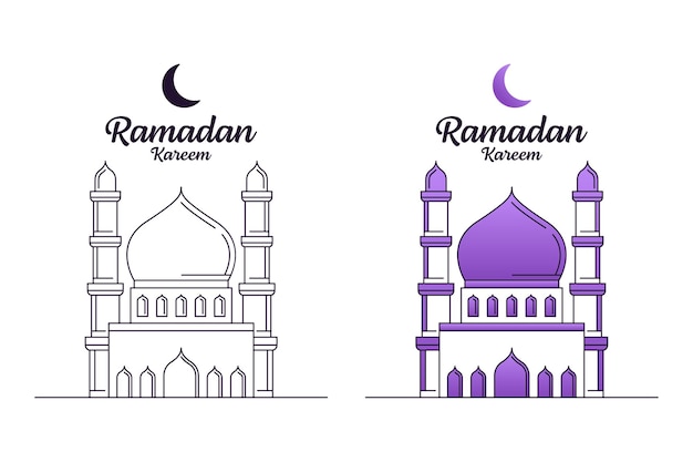 Ramadán kareem vector diseño ilustración monoline o line art estilo mezquita luna