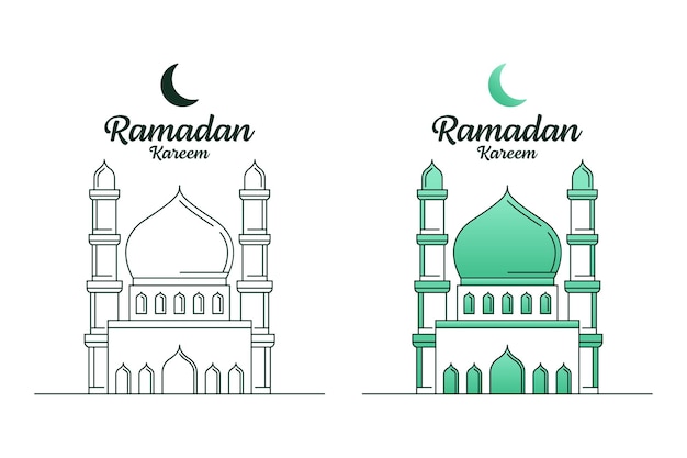 Ramadán kareem vector diseño ilustración monoline o line art estilo mezquita luna