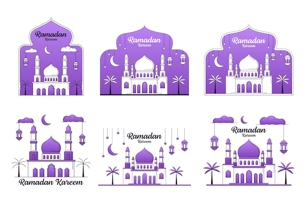 Ramadán kareem vector ilustración monoline o colección de diseño de estilo de arte de línea