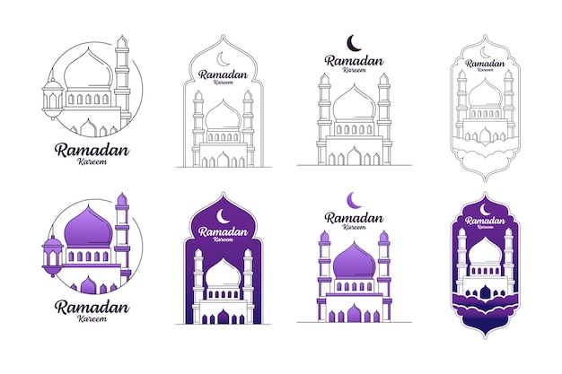 Ramadán kareem vector ilustración monoline o colección de diseño de estilo de arte de línea