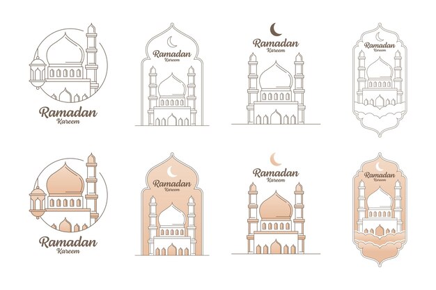 Ramadán kareem vector ilustración monoline o colección de diseño de estilo de arte de línea