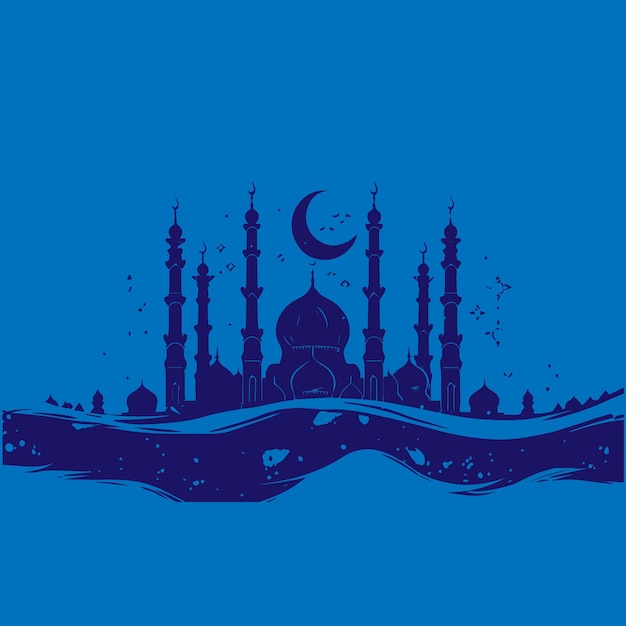 Ramadán Kareem Vector Masjid en un fondo azul