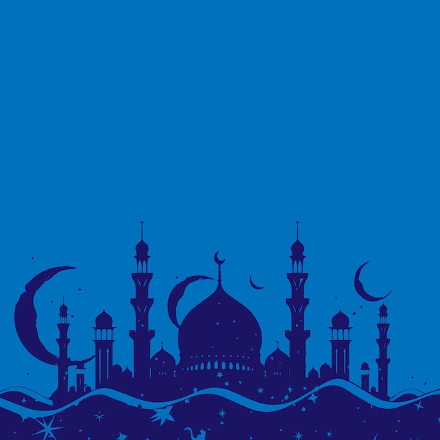 Ramadán Kareem Vector Masjid en un fondo azul
