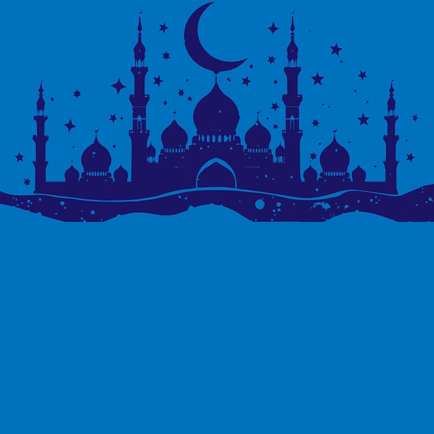 Ramadán Kareem Vector Masjid en un fondo azul