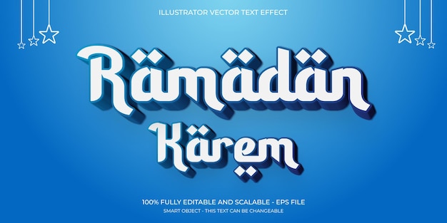 Ramadán karem efecto de texto editable 3d con fondo azul